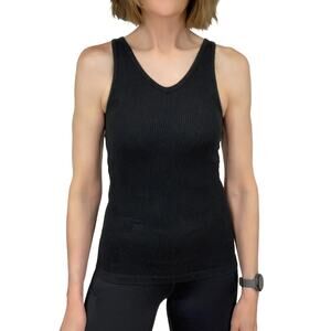 Athleta Recharge Tank Sz S Black Fitted Ribbed V-Neck Sleeveless Knit Top